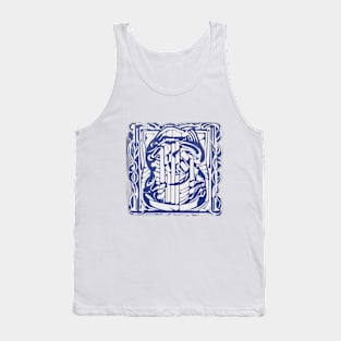 Blue and White Abstract Art Nouveau Design No. 643 Tank Top